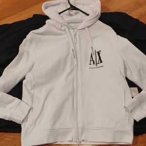Armani Exchange White Zip-Up Hoodie